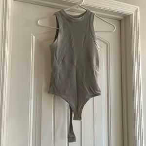 Dynamic Mock Neck Ribbed Dove Gray Bodysuit - One Size